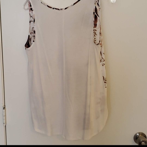 Loft Mix Media Floral Tank Top beautiful White w Tan/Brown/Pink Colors Size M - Picture 4 of 6